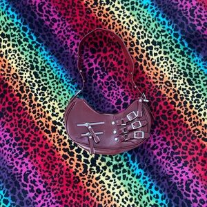 Stylish Burgundy Shoulder Bag with Buckle Accents